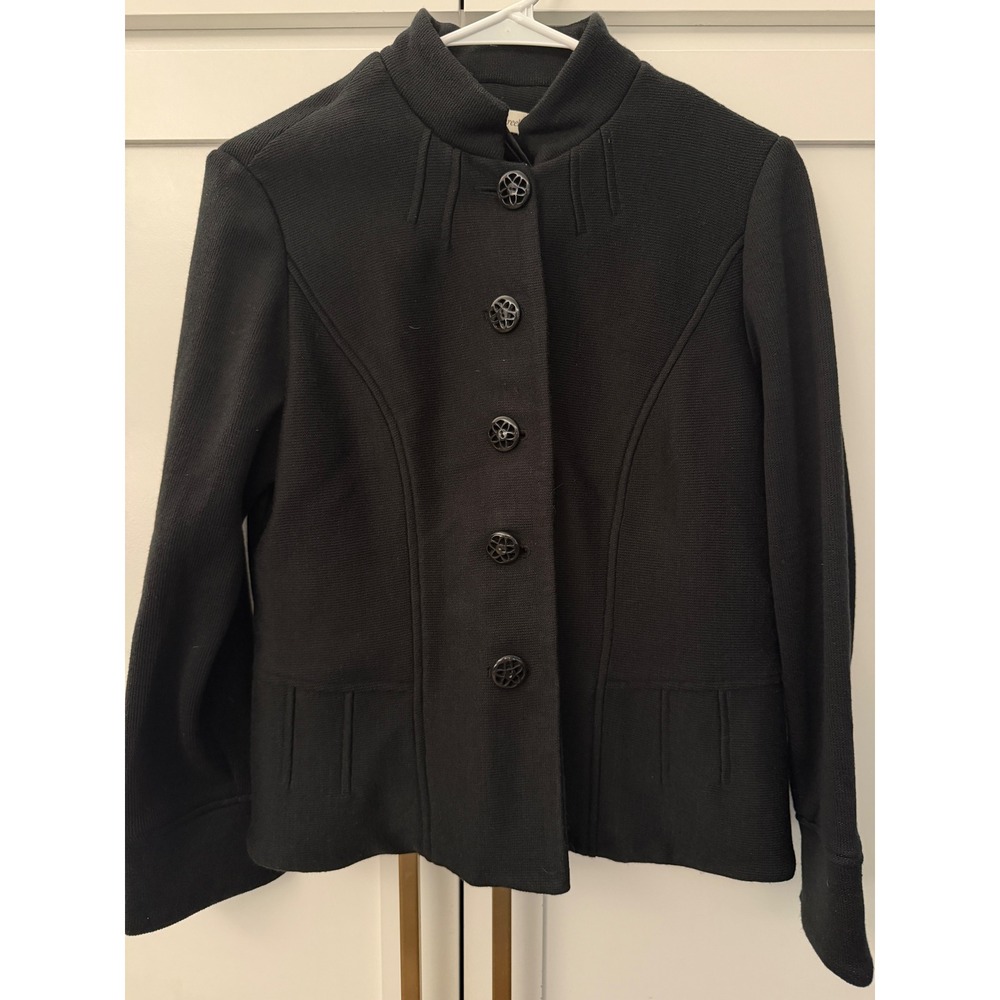 Coldwater Creek Womens Black Mock Neck Knit Jacket P6 Button Front Tailored NEW